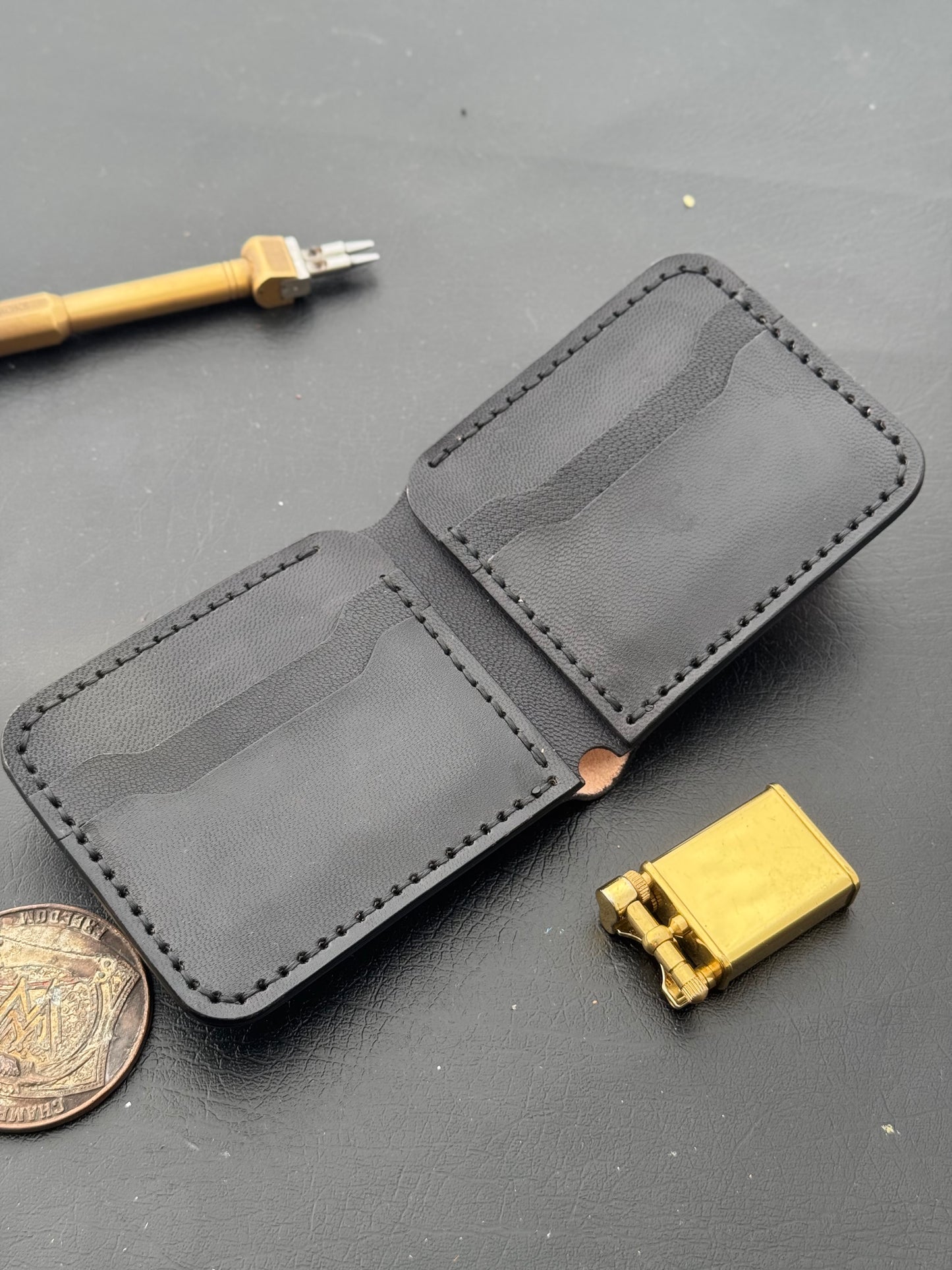 BiFold Black Leather Wallet - VegTan
