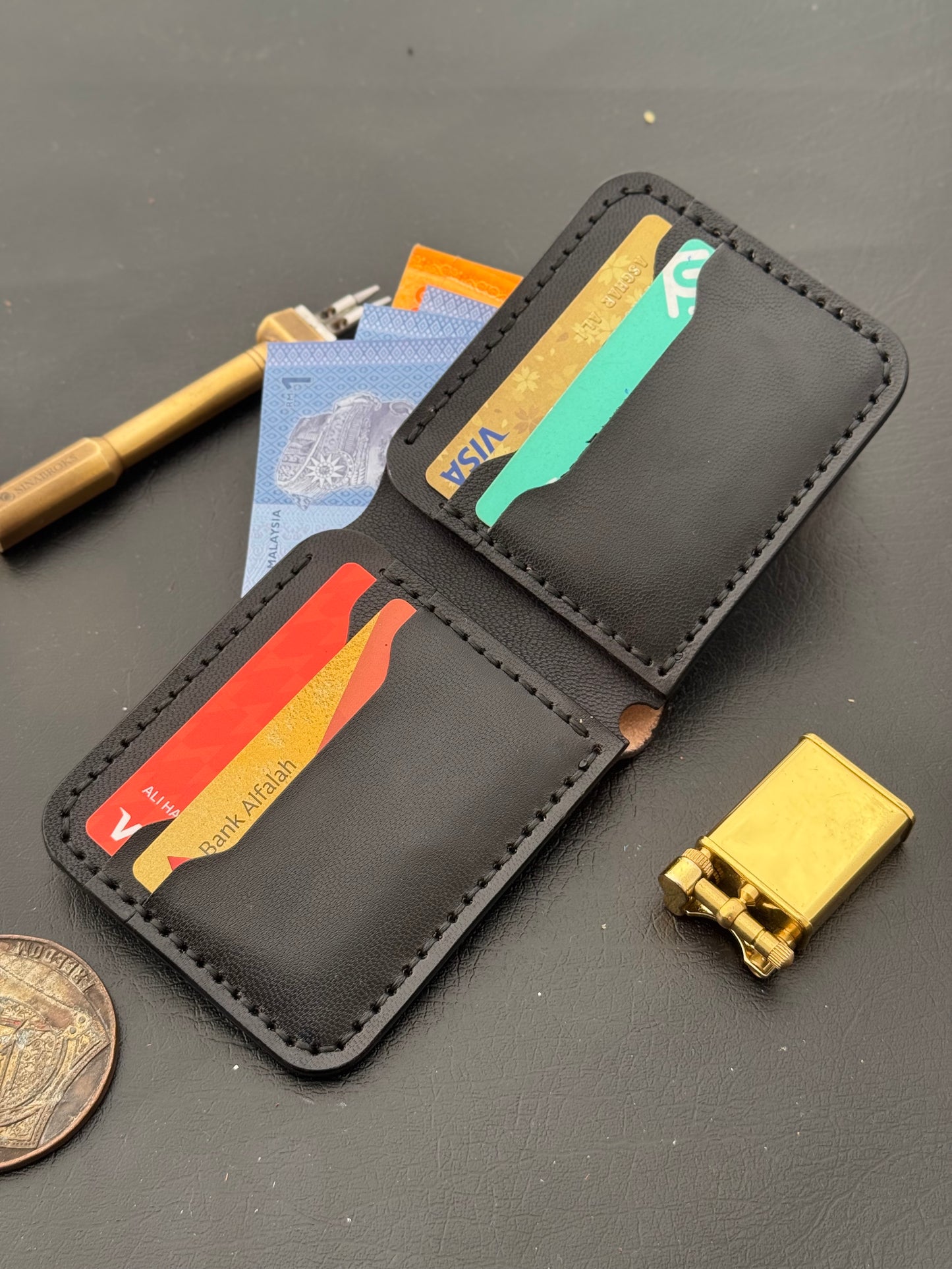 BiFold Black Leather Wallet - VegTan